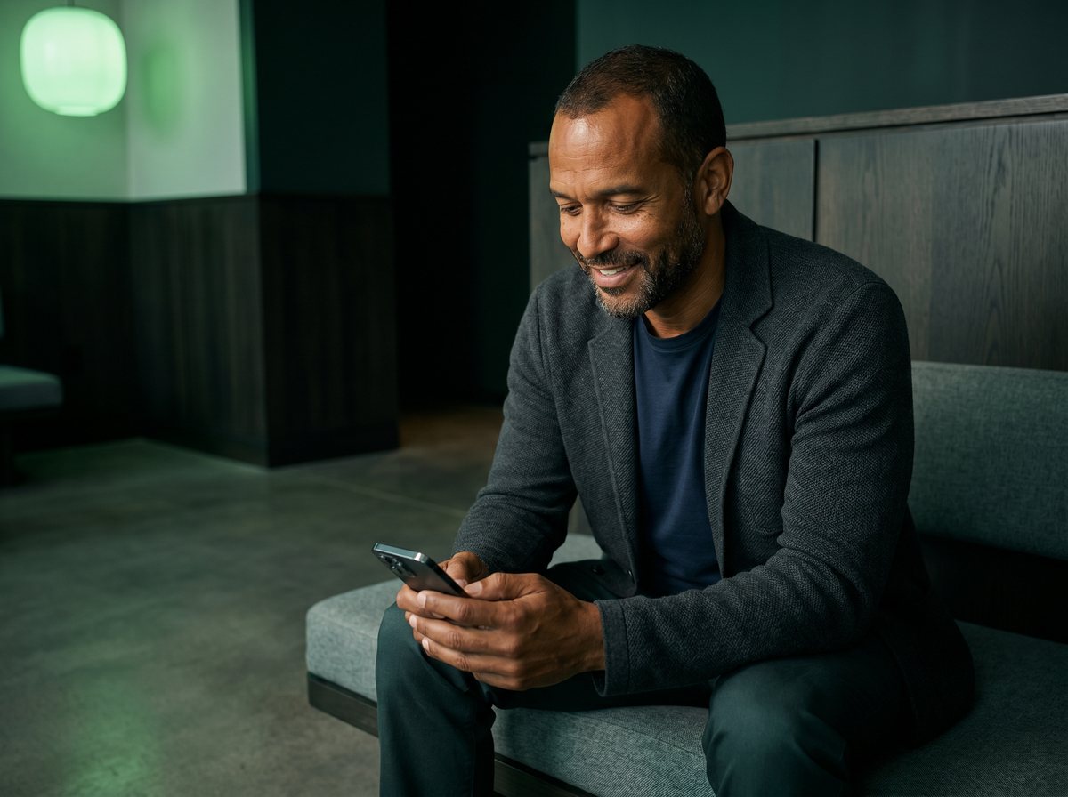 Empreendedor brasileiro acompanhando o negócio pelo celular